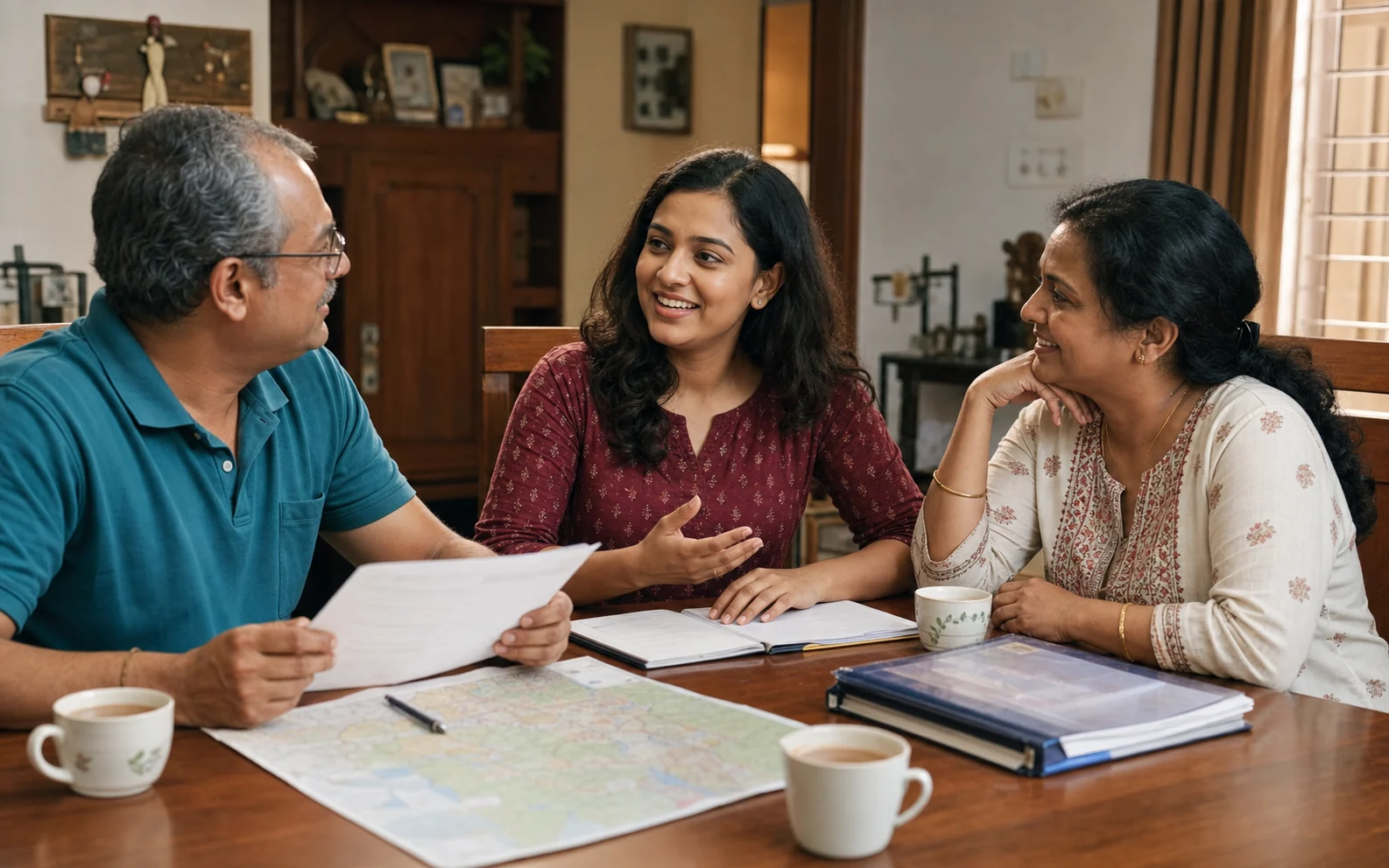 A family taking turns practicing visitor visa interview questions