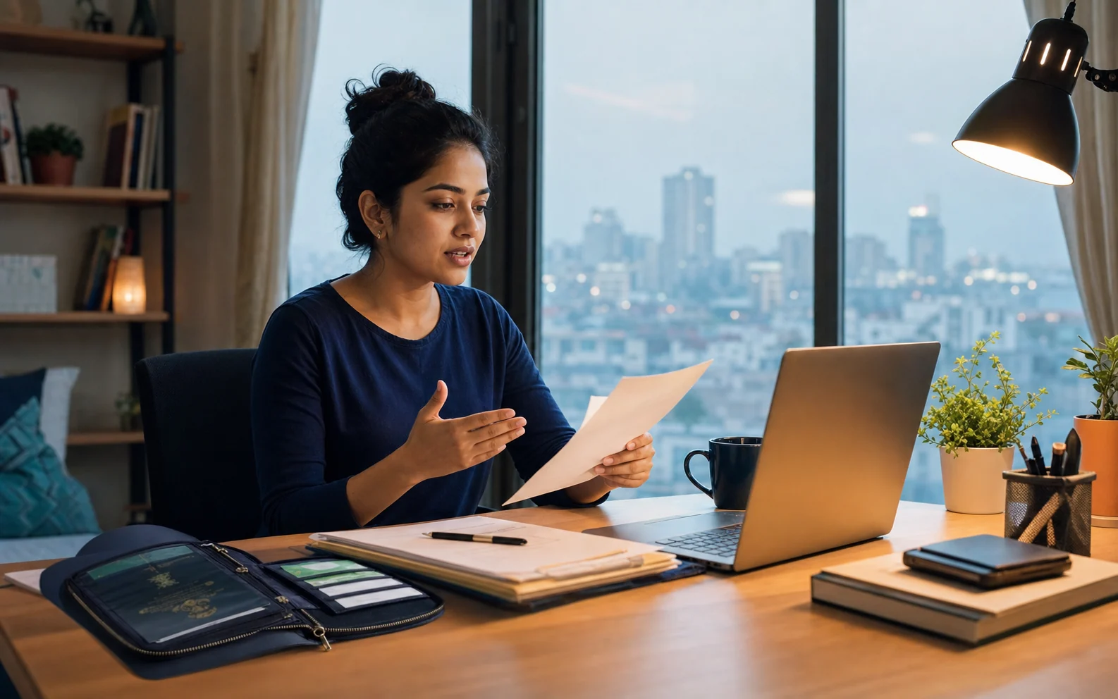 A technology professional rehearsing her employer and role explanation